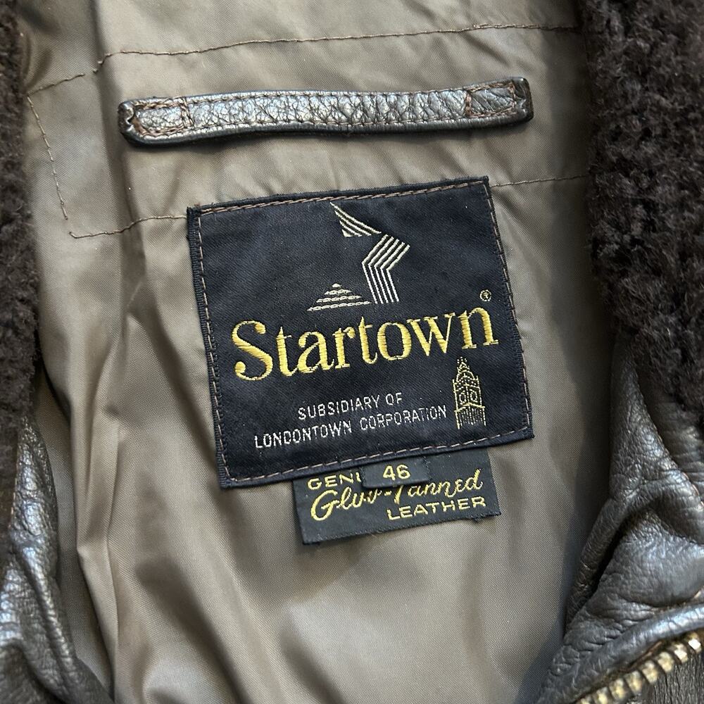 Vintage 60s 70s Startown USN Military Brown Leather Flight Bomber Jacket 46 - Picture 3 of 7